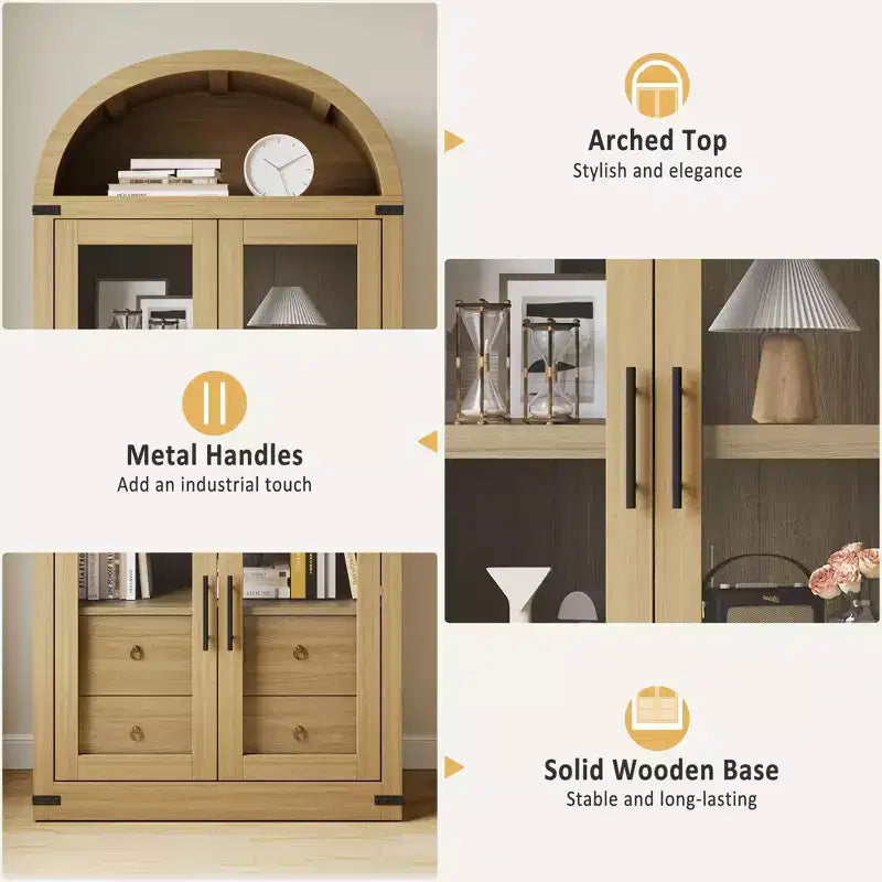 Estantería alta de 71', estantería de 4 niveles con 2 cajones de almacenamiento, con puertas, estantería de madera de 15.83 pulgadas de profundidad para oficina en casa, sala de estar, dormitorio