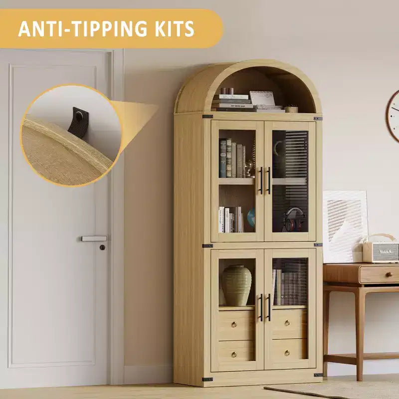 Estantería alta de 71', estantería de 4 niveles con 2 cajones de almacenamiento, con puertas, estantería de madera de 15.83 pulgadas de profundidad para oficina en casa, sala de estar, dormitorio