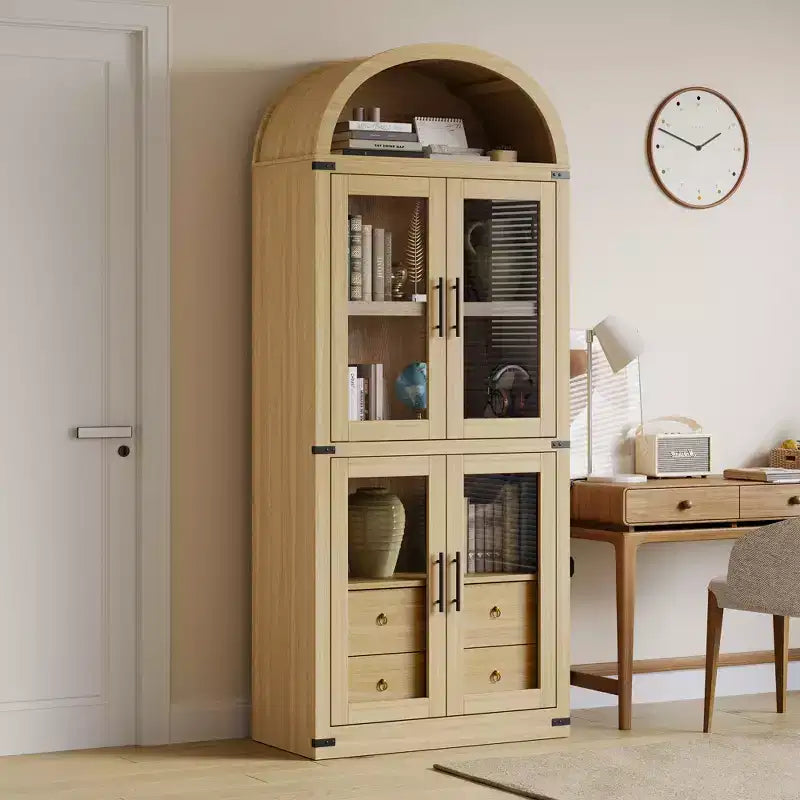 Estantería alta de 71', estantería de 4 niveles con 2 cajones de almacenamiento, con puertas, estantería de madera de 15.83 pulgadas de profundidad para oficina en casa, sala de estar, dormitorio