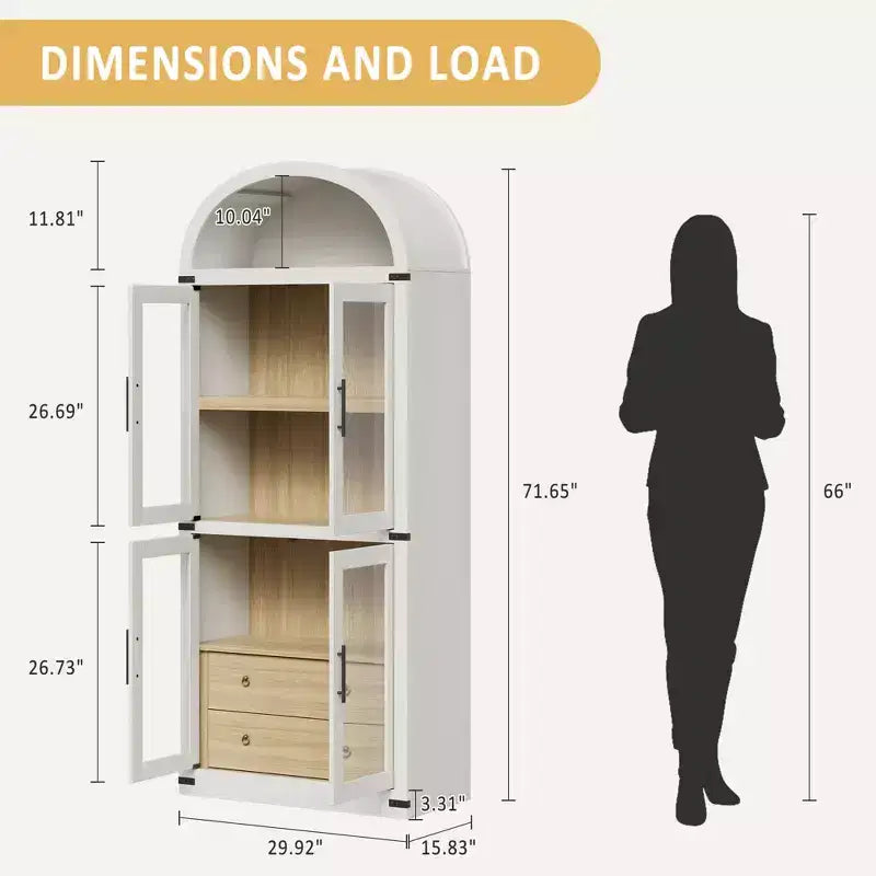 Estantería alta de 71', estantería de 4 niveles con 2 cajones de almacenamiento, con puertas, estantería de madera de 15.83 pulgadas de profundidad para oficina en casa, sala de estar, dormitorio