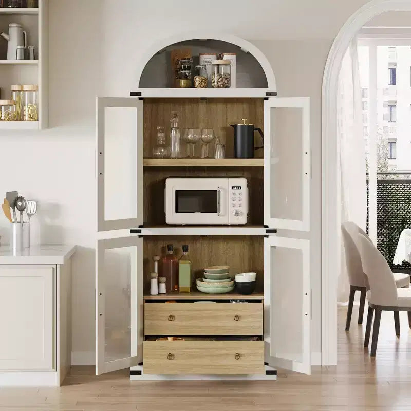 Estantería alta de 71', estantería de 4 niveles con 2 cajones de almacenamiento, con puertas, estantería de madera de 15.83 pulgadas de profundidad para oficina en casa, sala de estar, dormitorio