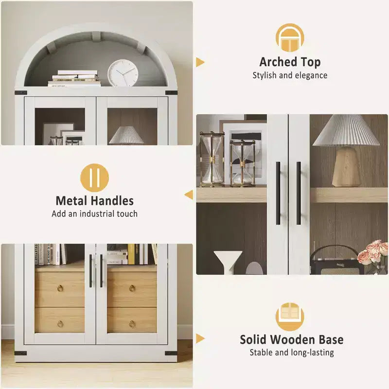 Estantería alta de 71', estantería de 4 niveles con 2 cajones de almacenamiento, con puertas, estantería de madera de 15.83 pulgadas de profundidad para oficina en casa, sala de estar, dormitorio