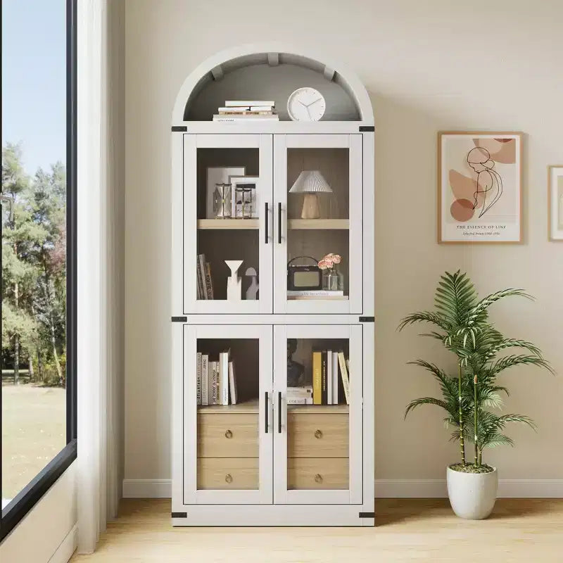 Estantería alta de 71', estantería de 4 niveles con 2 cajones de almacenamiento, con puertas, estantería de madera de 15.83 pulgadas de profundidad para oficina en casa, sala de estar, dormitorio