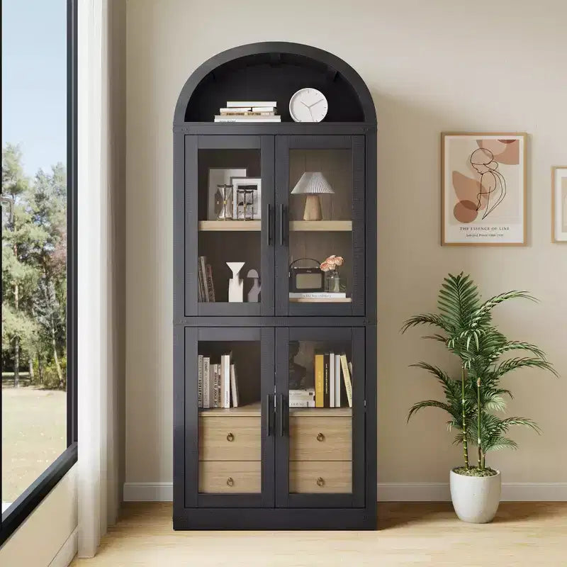 71 Zoll hoher Bücherregal, 4-stöckiges Bücherregal mit 2 Aufbewahrungsschubladen, mit Türen, 15,83 Zoll tiefer Holz-Bücherregal für Home Office, Wohnzimmer, Schlafzimmer