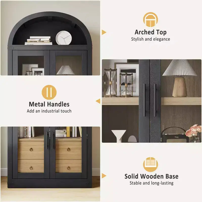 71 Zoll hoher Bücherregal, 4-stöckiges Bücherregal mit 2 Aufbewahrungsschubladen, mit Türen, 15,83 Zoll tiefer Holz-Bücherregal für Home Office, Wohnzimmer, Schlafzimmer