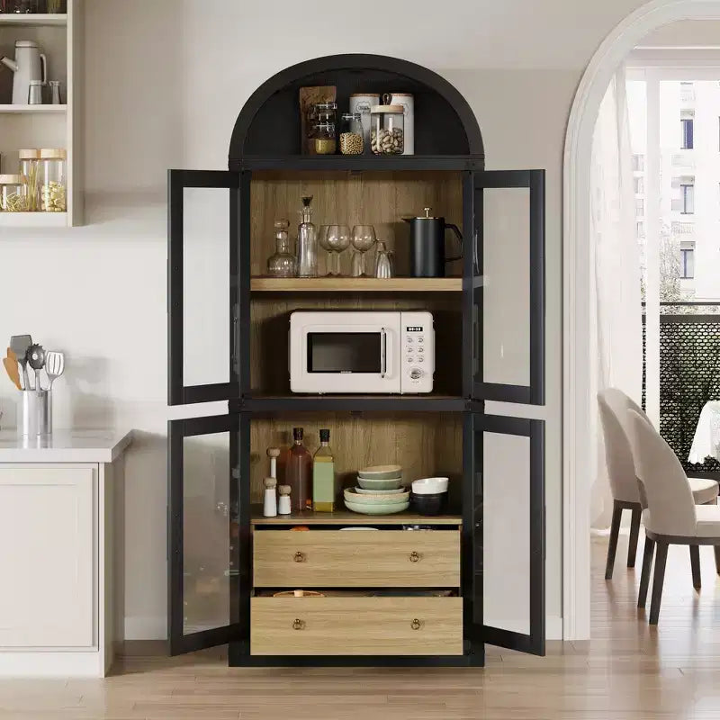 Estantería alta de 71', estantería de 4 niveles con 2 cajones de almacenamiento, con puertas, estantería de madera de 15.83 pulgadas de profundidad para oficina en casa, sala de estar, dormitorio