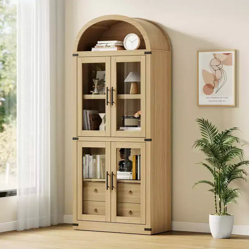 71 Zoll hoher Bücherregal, 4-stöckiges Bücherregal mit 2 Aufbewahrungsschubladen, mit Türen, 15,83 Zoll tiefer Holz-Bücherregal für Home Office, Wohnzimmer, Schlafzimmer