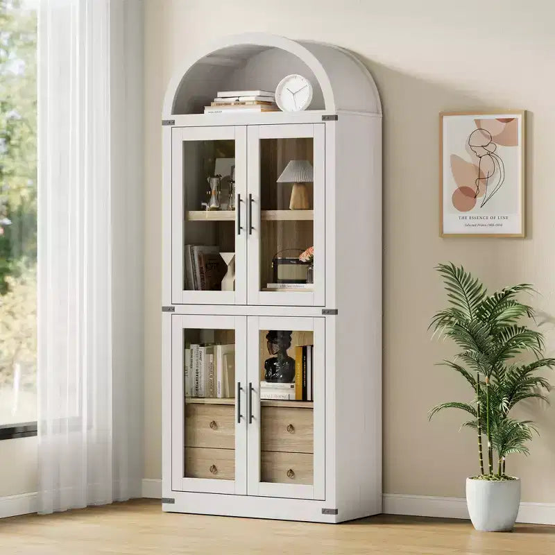 71 Zoll hoher Bücherregal, 4-stöckiges Bücherregal mit 2 Aufbewahrungsschubladen, mit Türen, 15,83 Zoll tiefer Holz-Bücherregal für Home Office, Wohnzimmer, Schlafzimmer