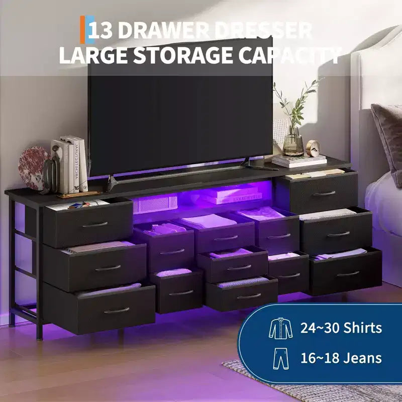 71'' Modern 13 Drawers TV Stand for 75 Inch TV, 13 Drawers Long Dresser with Handle, Versatile TV Stand Dresser Storage