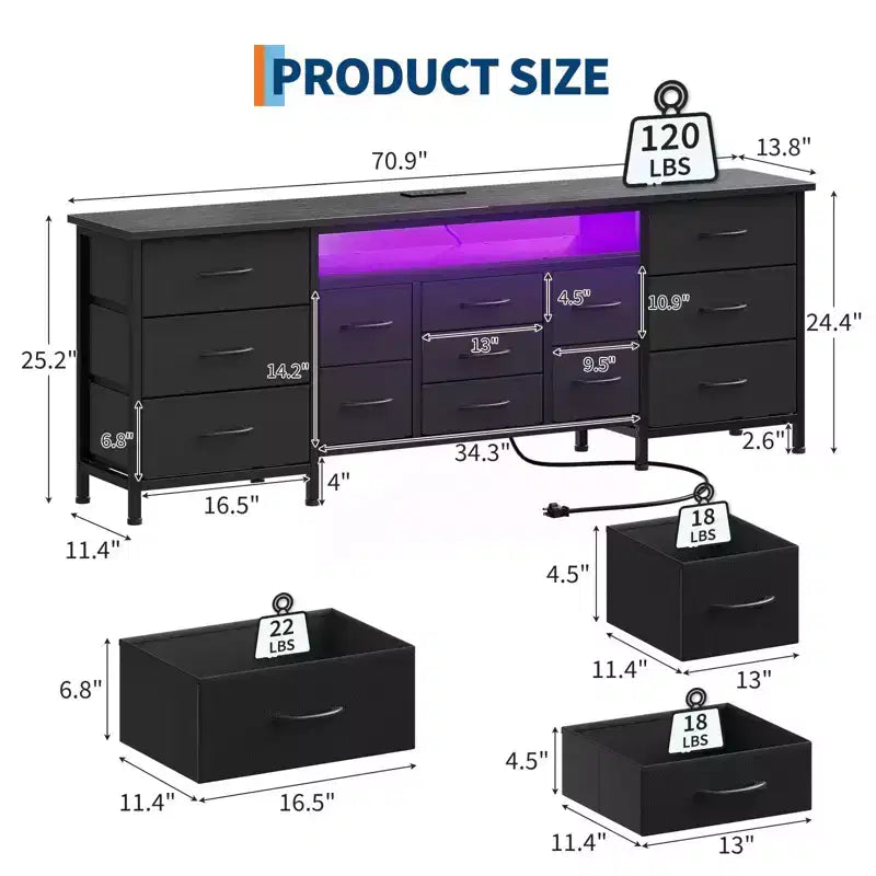 71'' Modern 13 Drawers TV Stand for 75 Inch TV, 13 Drawers Long Dresser with Handle, Versatile TV Stand Dresser Storage