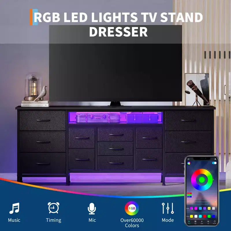 71'' Modern 13 Drawers TV Stand for 75 Inch TV, 13 Drawers Long Dresser with Handle, Versatile TV Stand Dresser Storage