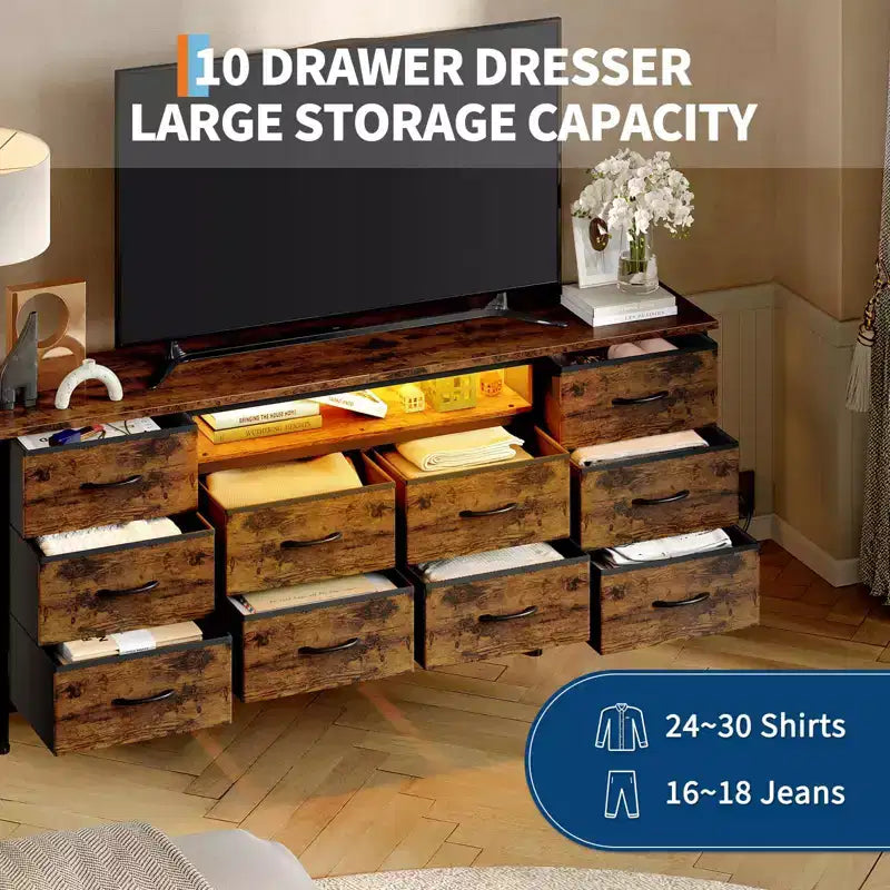 71'' Modern 13 Drawers TV Stand for 75 Inch TV, 13 Drawers Long Dresser with Handle, Versatile TV Stand Dresser Storage