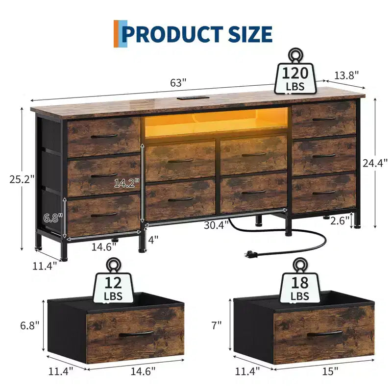 71'' Modern 13 Drawers TV Stand for 75 Inch TV, 13 Drawers Long Dresser with Handle, Versatile TV Stand Dresser Storage