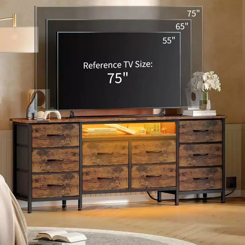 71'' Modern 13 Drawers TV Stand for 75 Inch TV, 13 Drawers Long Dresser with Handle, Versatile TV Stand Dresser Storage