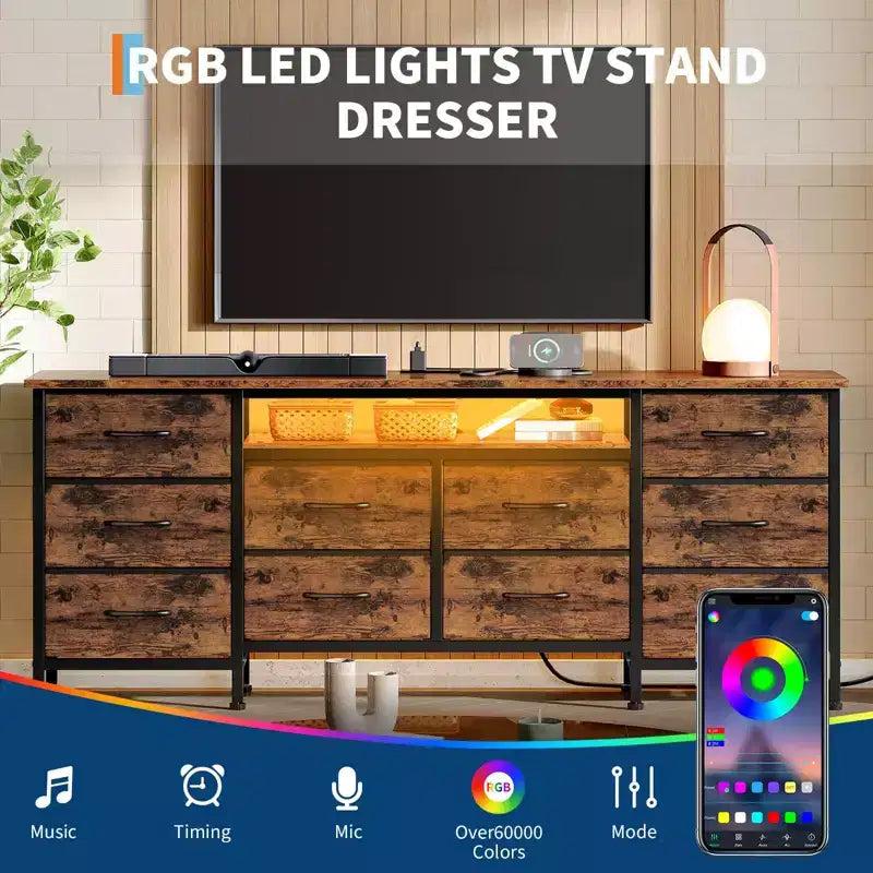71'' Modern 13 Drawers TV Stand for 75 Inch TV, 13 Drawers Long Dresser with Handle, Versatile TV Stand Dresser Storage