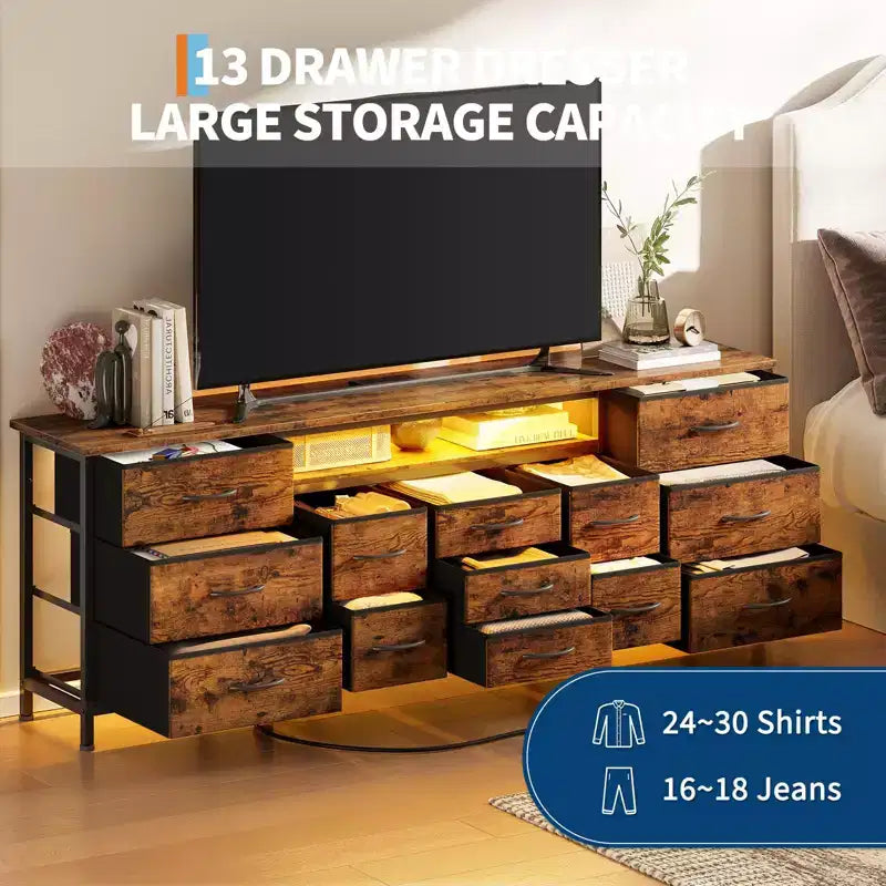 71'' Modern 13 Drawers TV Stand for 75 Inch TV, 13 Drawers Long Dresser with Handle, Versatile TV Stand Dresser Storage