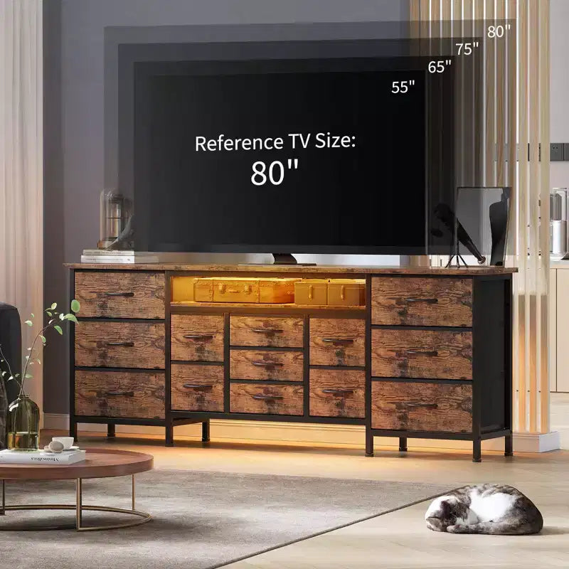 71'' Modern 13 Drawers TV Stand for 75 Inch TV, 13 Drawers Long Dresser with Handle, Versatile TV Stand Dresser Storage