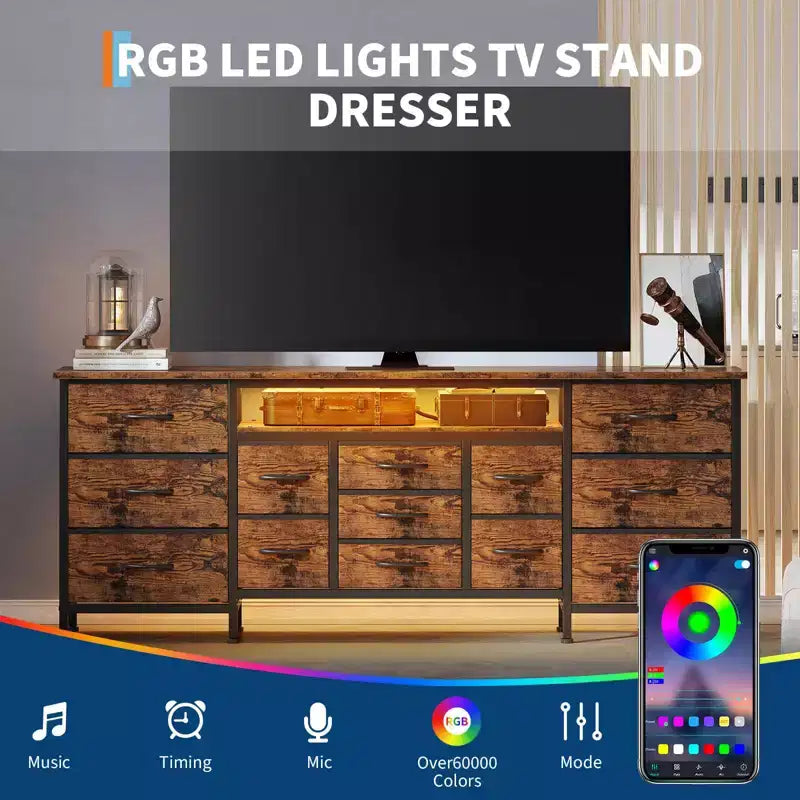 71'' Modern 13 Drawers TV Stand for 75 Inch TV, 13 Drawers Long Dresser with Handle, Versatile TV Stand Dresser Storage