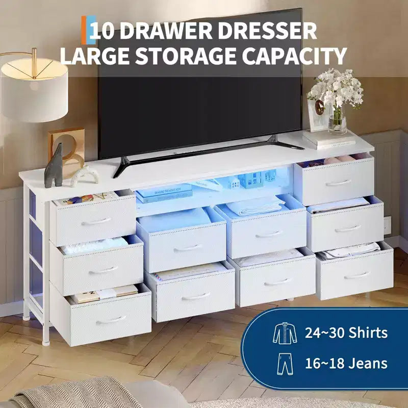 71'' Modern 13 Drawers TV Stand for 75 Inch TV, 13 Drawers Long Dresser with Handle, Versatile TV Stand Dresser Storage