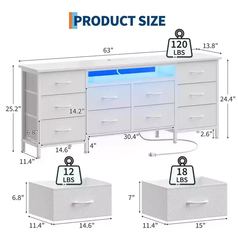 71'' Modern 13 Drawers TV Stand for 75 Inch TV, 13 Drawers Long Dresser with Handle, Versatile TV Stand Dresser Storage