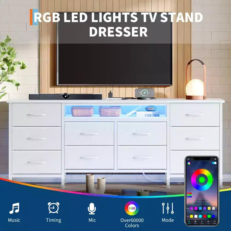 71'' Modern 13 Drawers TV Stand for 75 Inch TV, 13 Drawers Long Dresser with Handle, Versatile TV Stand Dresser Storage