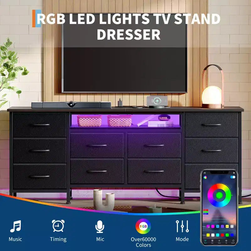 71'' Modern 13 Drawers TV Stand for 75 Inch TV, 13 Drawers Long Dresser with Handle, Versatile TV Stand Dresser Storage