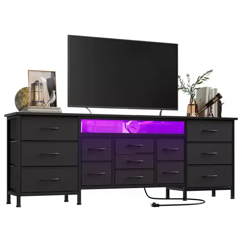 75 İnç TV için 71' Modern 13 Çekmeceli TV Sehpası, Kulplu 13 Çekmeceli Uzun Şifonyer, Çok Yönlü TV Sehpası Şifonyer Depolama
