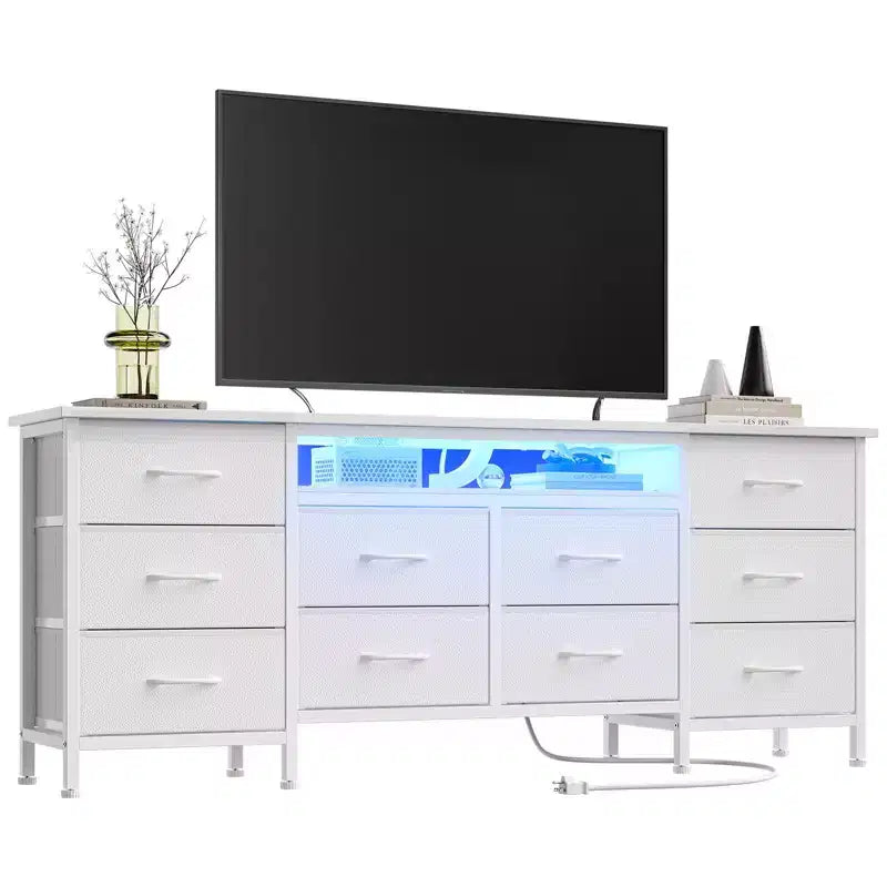 75 İnç TV için 71' Modern 13 Çekmeceli TV Sehpası, Kulplu 13 Çekmeceli Uzun Şifonyer, Çok Yönlü TV Sehpası Şifonyer Depolama