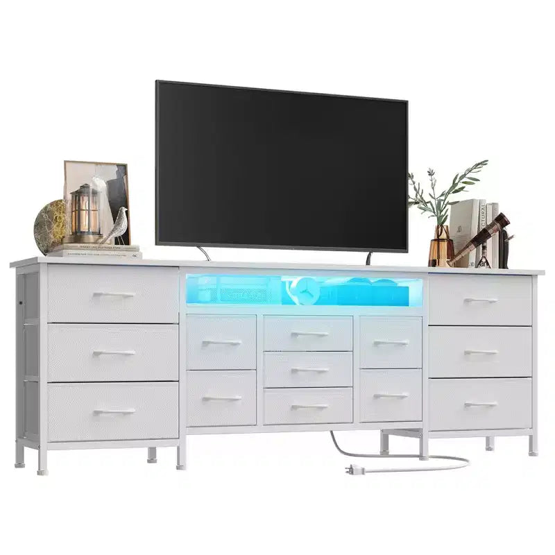 75 İnç TV için 71' Modern 13 Çekmeceli TV Sehpası, Kulplu 13 Çekmeceli Uzun Şifonyer, Çok Yönlü TV Sehpası Şifonyer Depolama