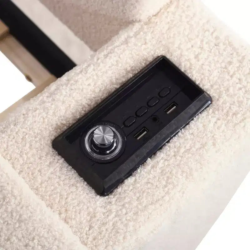 Voll-/Zwillingsgröße gepolstertes Tagesbett mit Ausziehbett und Stauraum-Armlehnen, Teddy-Fleece-Sofa mit integriertem Bluetooth-Audiosystem