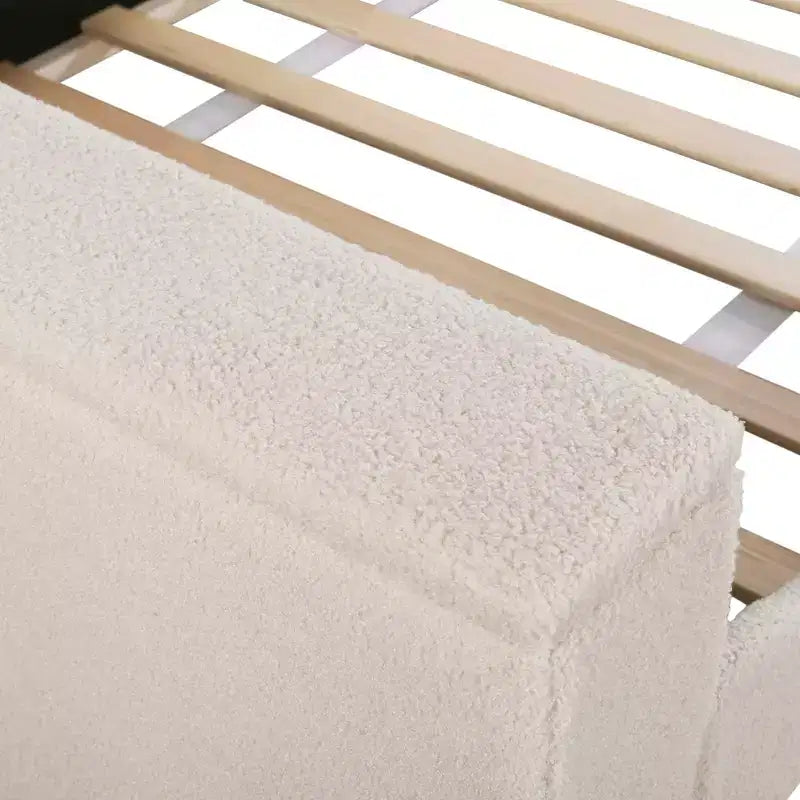 Voll-/Zwillingsgröße gepolstertes Tagesbett mit Ausziehbett und Stauraum-Armlehnen, Teddy-Fleece-Sofa mit integriertem Bluetooth-Audiosystem
