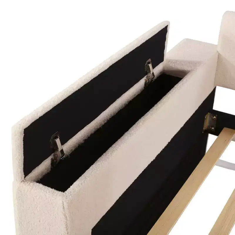 Voll-/Zwillingsgröße gepolstertes Tagesbett mit Ausziehbett und Stauraum-Armlehnen, Teddy-Fleece-Sofa mit integriertem Bluetooth-Audiosystem