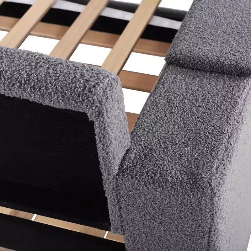 Voll-/Zwillingsgröße gepolstertes Tagesbett mit Ausziehbett und Stauraum-Armlehnen, Teddy-Fleece-Sofa mit integriertem Bluetooth-Audiosystem