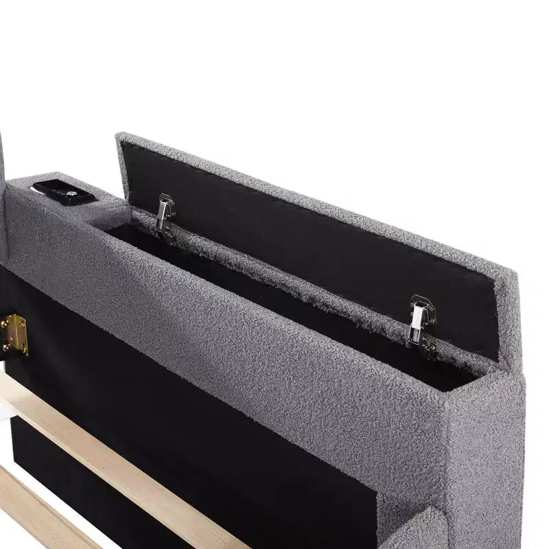 Voll-/Zwillingsgröße gepolstertes Tagesbett mit Ausziehbett und Stauraum-Armlehnen, Teddy-Fleece-Sofa mit integriertem Bluetooth-Audiosystem