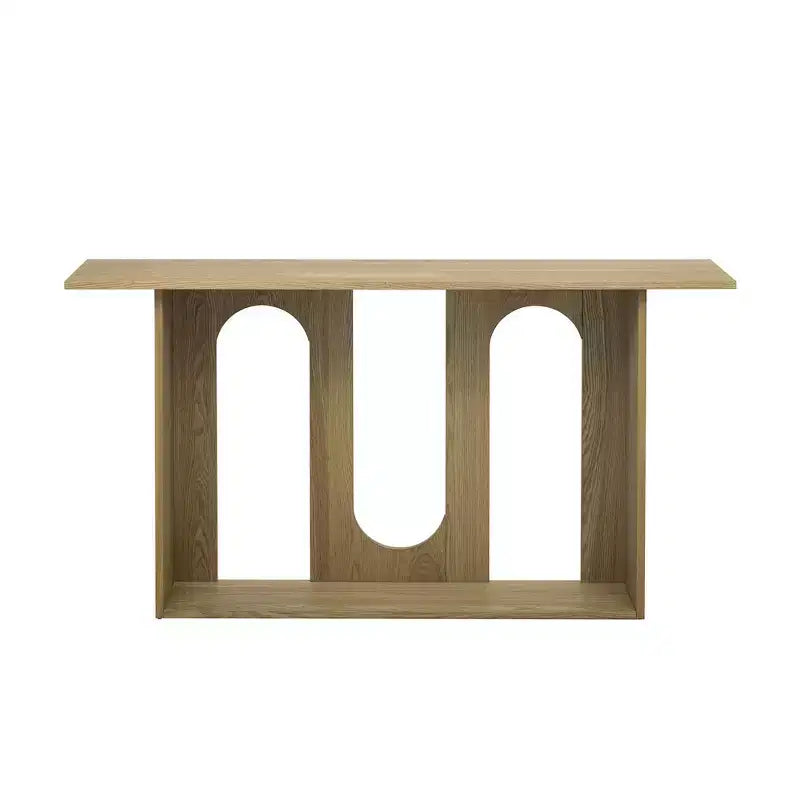 Mesa consola curva de madera con estante, mesa moderna para entrada con chapa de fresno diseñada para entrada y pasillo