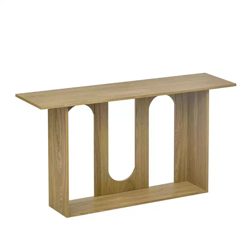 Mesa consola curva de madera con estante, mesa moderna para entrada con chapa de fresno diseñada para entrada y pasillo