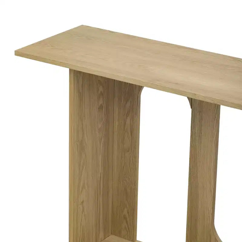 Mesa consola curva de madera con estante, mesa moderna para entrada con chapa de fresno diseñada para entrada y pasillo