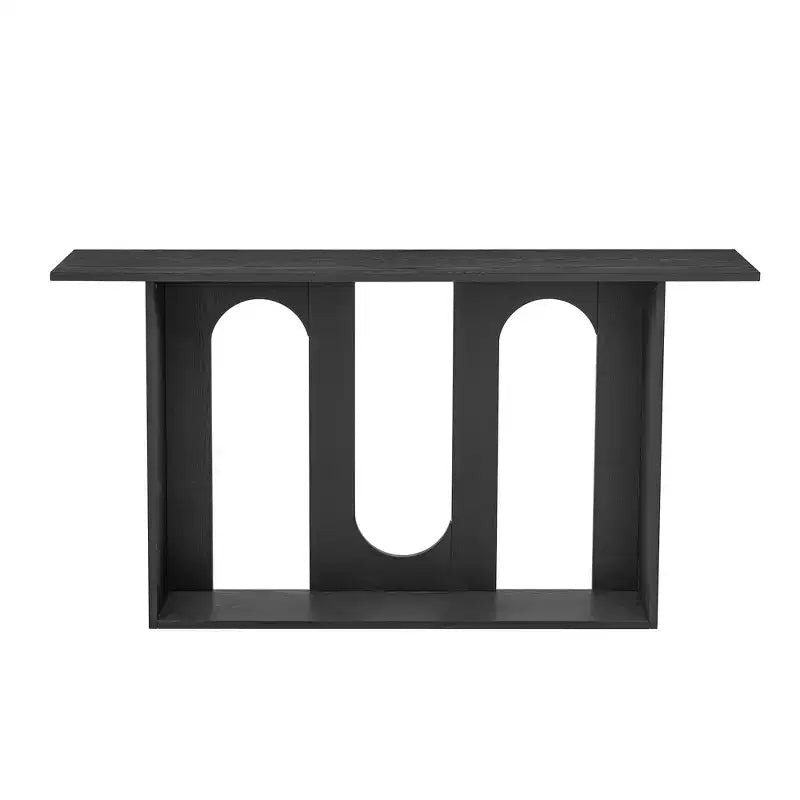 Mesa consola curva de madera con estante, mesa moderna para entrada con chapa de fresno diseñada para entrada y pasillo