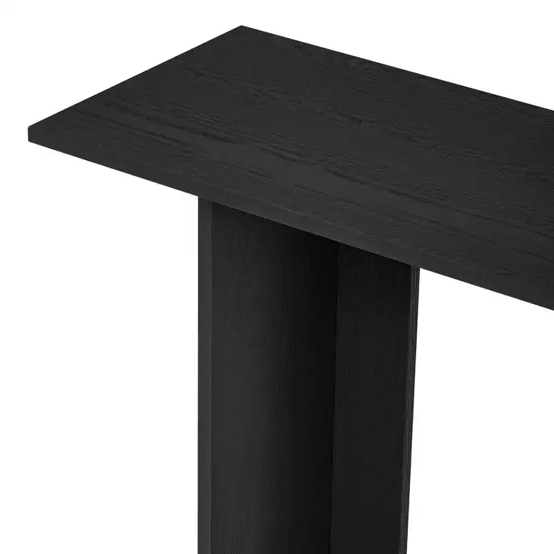 Mesa consola curva de madera con estante, mesa moderna para entrada con chapa de fresno diseñada para entrada y pasillo