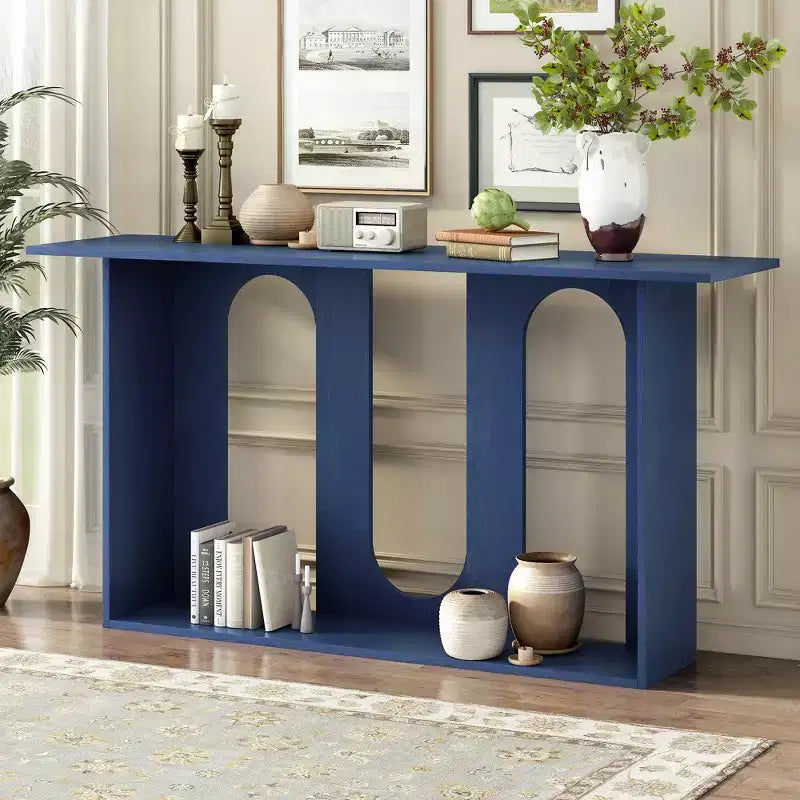 Holz-Konsolentisch mit gebogenem Regal, moderner Eingangstisch mit Eschenfurnier, entworfen für Eingangsbereich und Flur