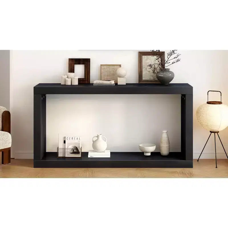 Minimalistischer Holz-Konsolentisch mit Stauraum, moderner schmaler Eingangstisch mit offenem Regal für Flur und Eingangsbereich