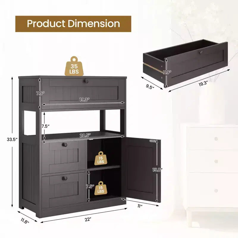 Moderner Badezimmerschrank mit Schublade, offenem Regal & verstellbarem Türfach