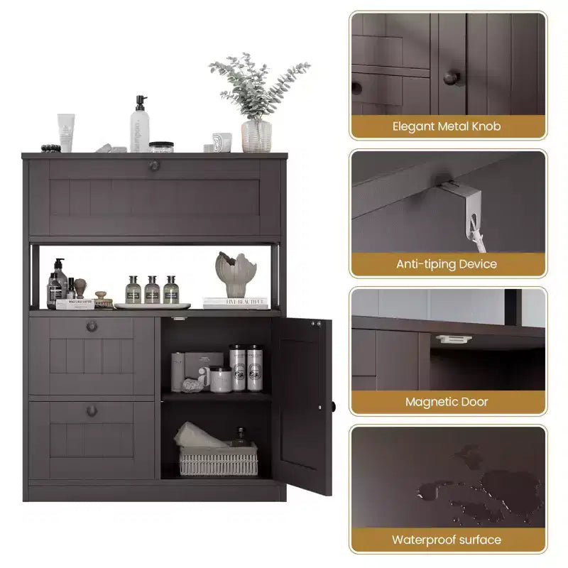 Moderner Badezimmerschrank mit Schublade, offenem Regal & verstellbarem Türfach