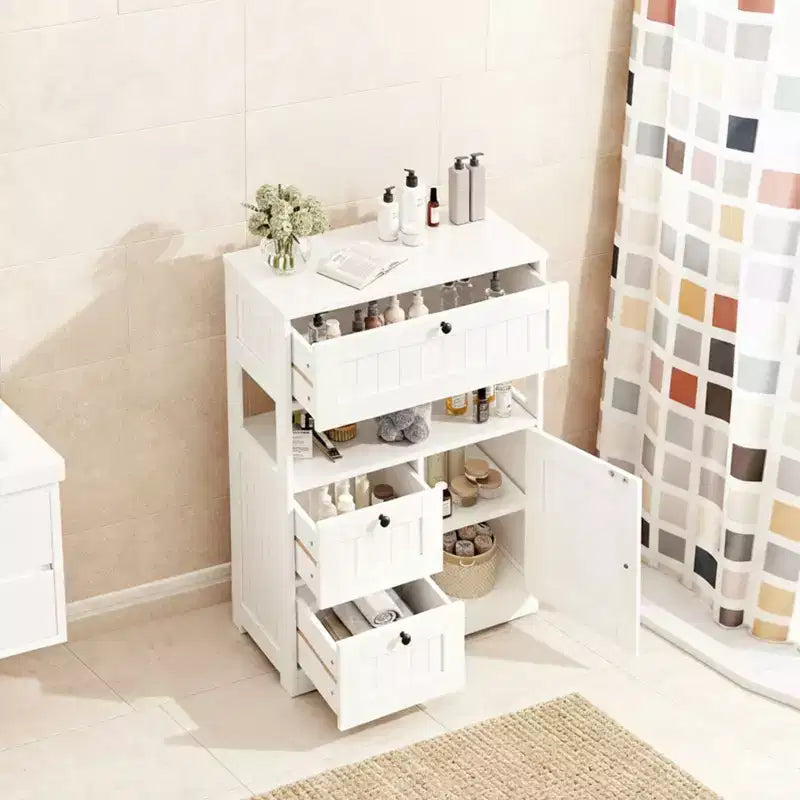 Moderner Badezimmerschrank mit Schublade, offenem Regal & verstellbarem Türfach