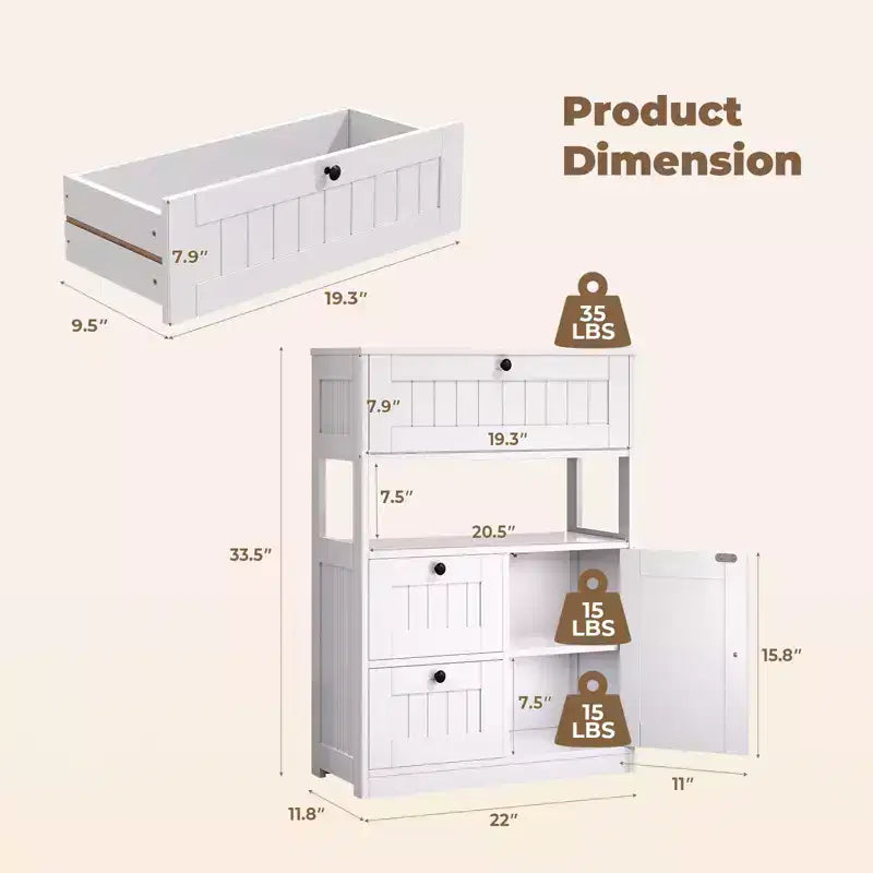 Moderner Badezimmerschrank mit Schublade, offenem Regal & verstellbarem Türfach