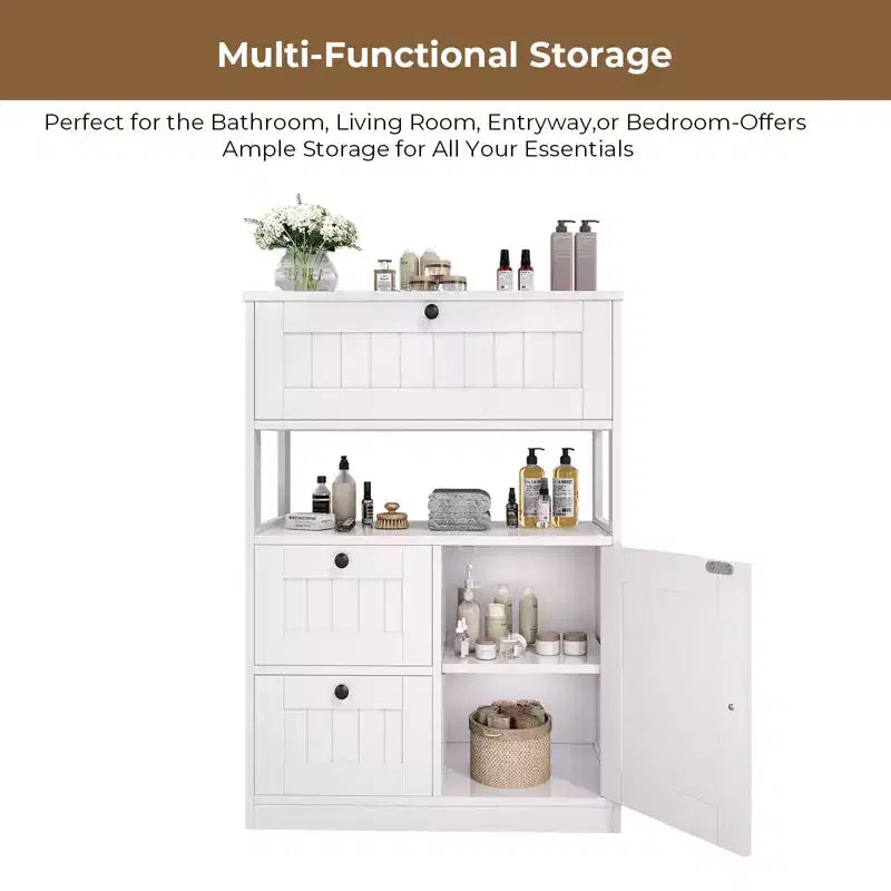 Moderner Badezimmerschrank mit Schublade, offenem Regal & verstellbarem Türfach