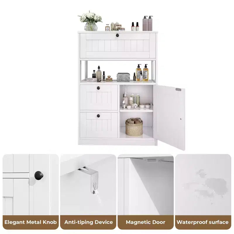 Moderner Badezimmerschrank mit Schublade, offenem Regal & verstellbarem Türfach
