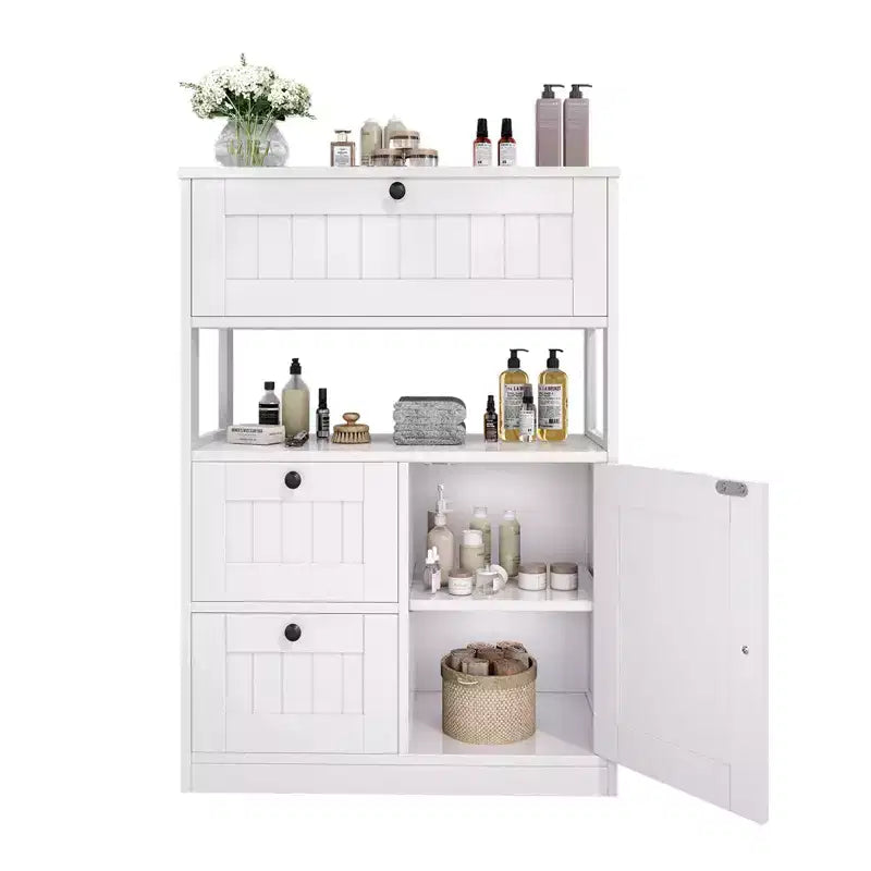 Moderner Badezimmerschrank mit Schublade, offenem Regal & verstellbarem Türfach