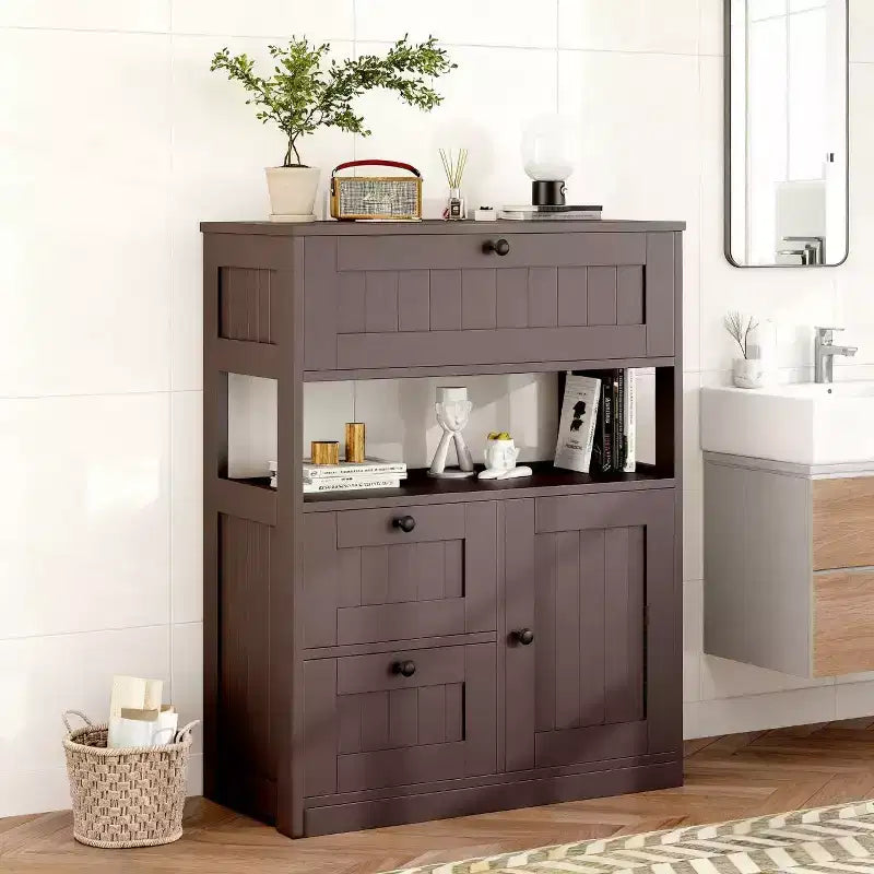 Moderner Badezimmerschrank mit Schublade, offenem Regal & verstellbarem Türfach