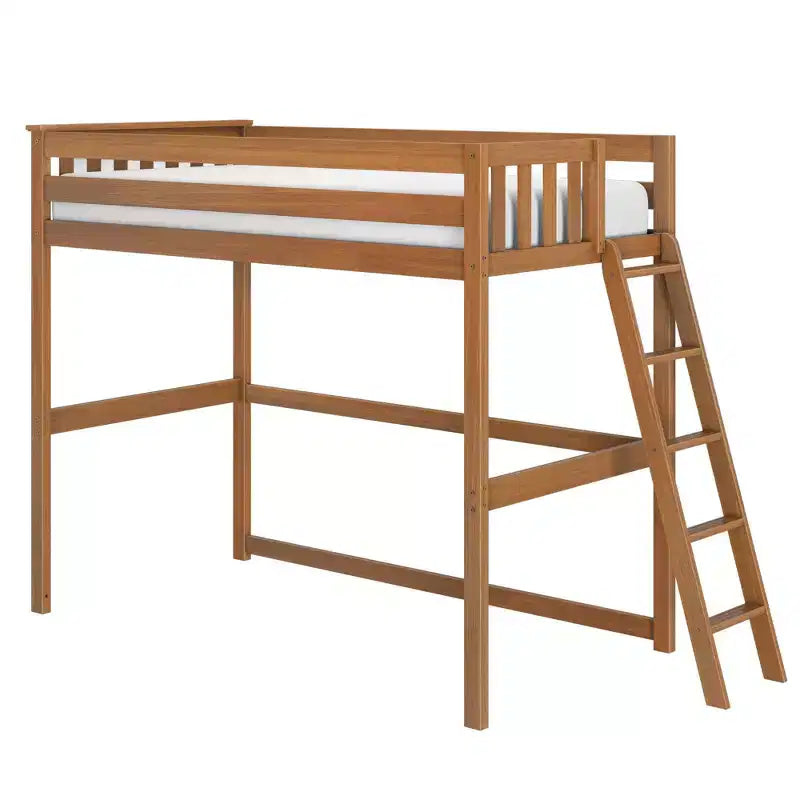 Klassisches Zwillings-Hochbett mit Leiter am Ende
